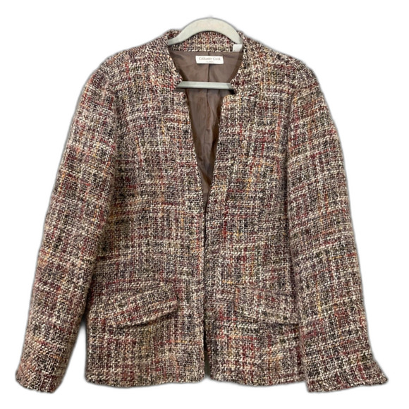Coldwater Creek Classic Career Blazer Multi Tweed Wool Blend eye hook women 14 - Picture 1 of 15